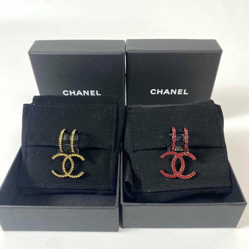 美品 シャネル CHANEL レディース ココマーク ラインストーン イヤリング