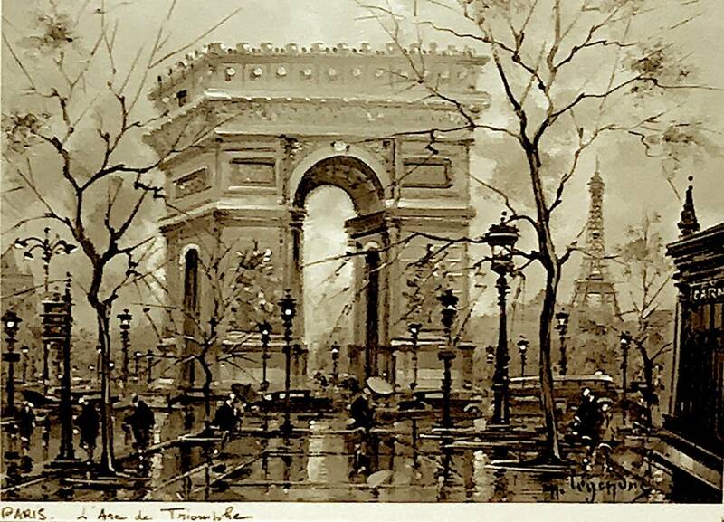 パリの絵画『凱旋門からエッフェル塔』