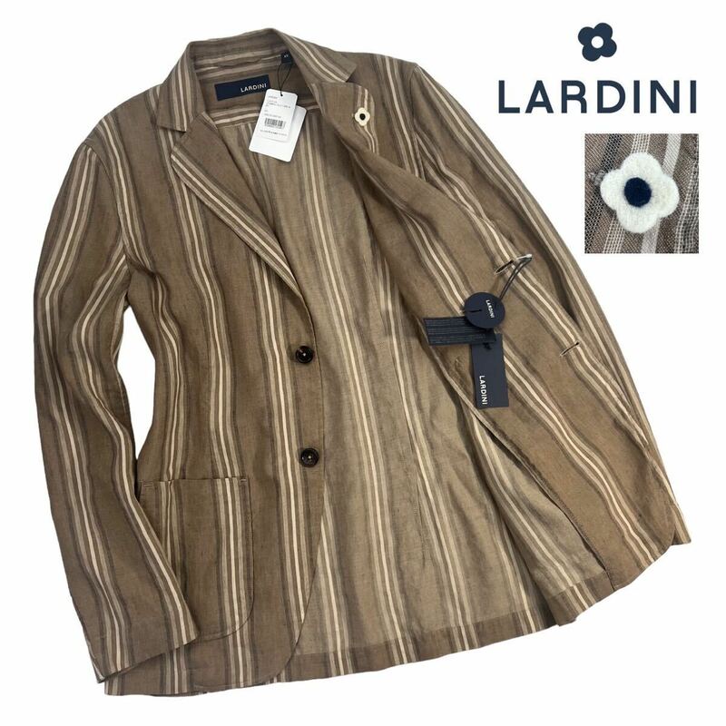定価7万 新品 LARDINI ラルディーニ 2Bテーラードジャケット サイズ42/XS ブラウン ストライプ柄 春夏 未使用品 タグ付き イタリア製 A2512