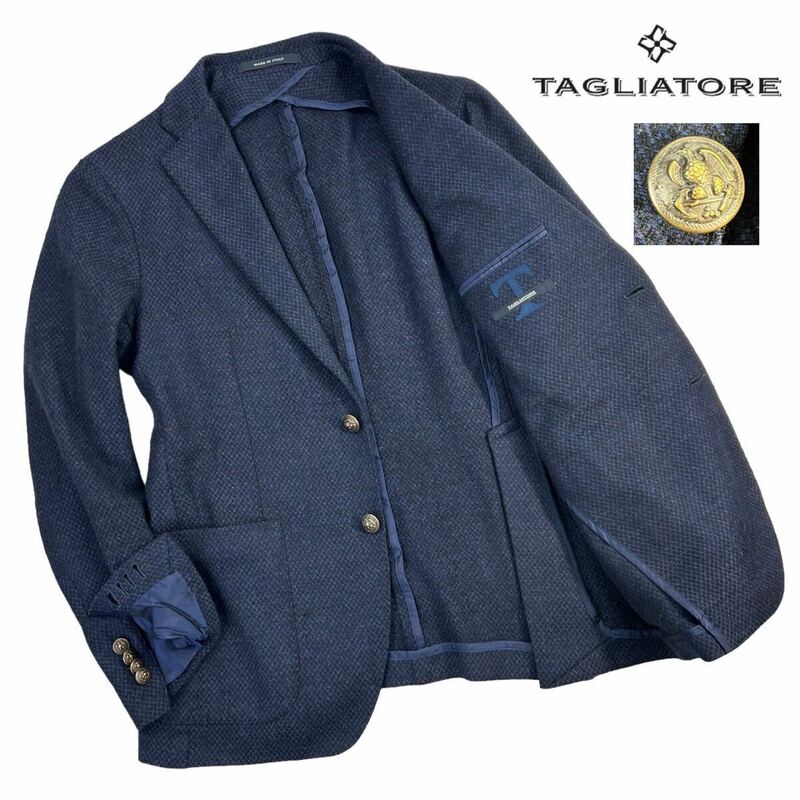 定価約12万 極美品 TAGLIATORE タリアトーレ メタル釦 2Bテーラードジャケット サイズ46/M相当 ネイビー/ブラック イタリア製 上質 A2513