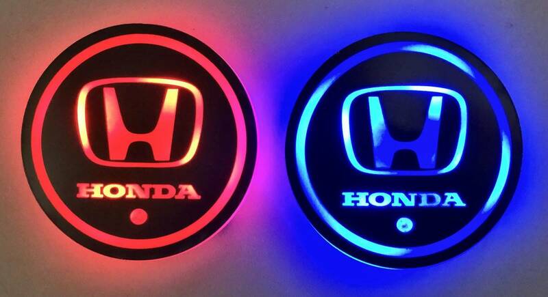 ホンダ車簡単カスタム 光るLEDコースター 2個セット ドリンクホルダー 車内装アクセサリー HONDA