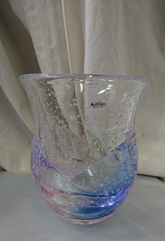 Multi Glass マルティガラス 夏に涼しい 紅藍色グラテーション 気泡花瓶 日本製ハントクラフト 工芸ガラス 置物 インテリア コレクション