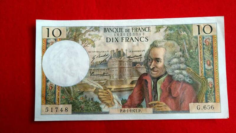 フランス　１９７１年　１０フラン紙幣　５１７４８