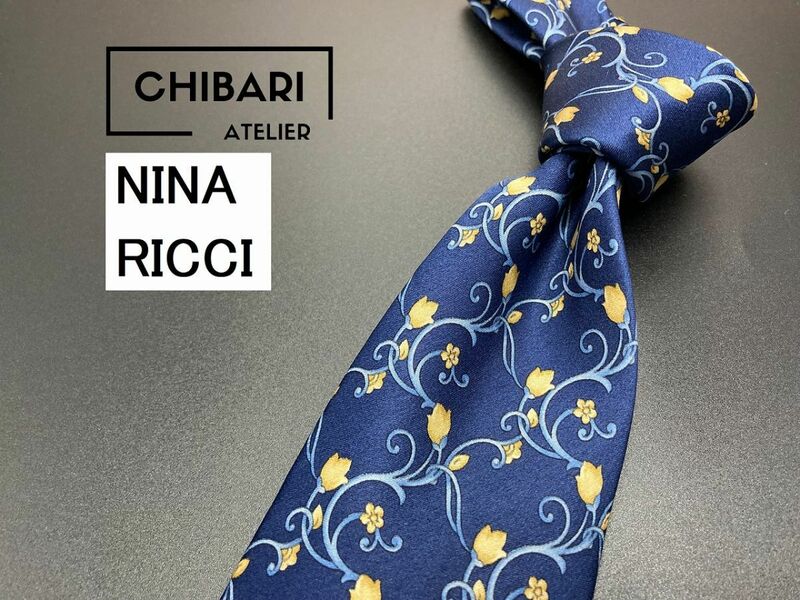 【超美品】NINA RICCI　ニナリッチ　花柄　ネクタイ　3本以上送料無料　ネイビー　0505218