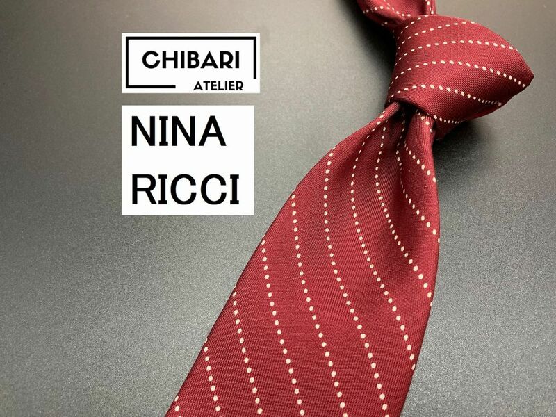 【美品】NINA RICCI　ニナリッチ　レジメンタル柄　ネクタイ　3本以上送料無料　ワインレッド　0505215