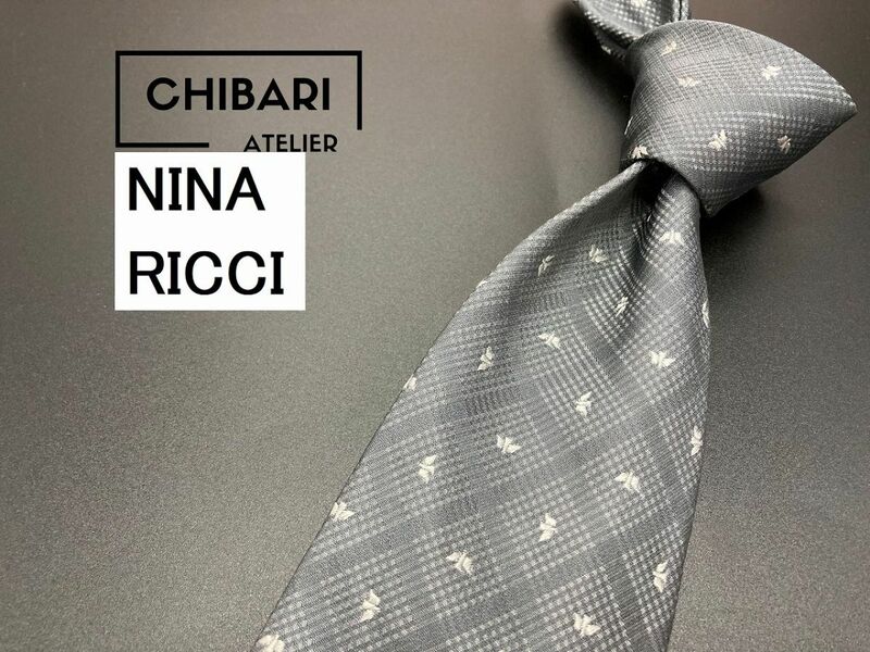 【超美品】NINA RICCI　ニナリッチ　チェック柄　ネクタイ　3本以上送料無料　グレイ　0601041