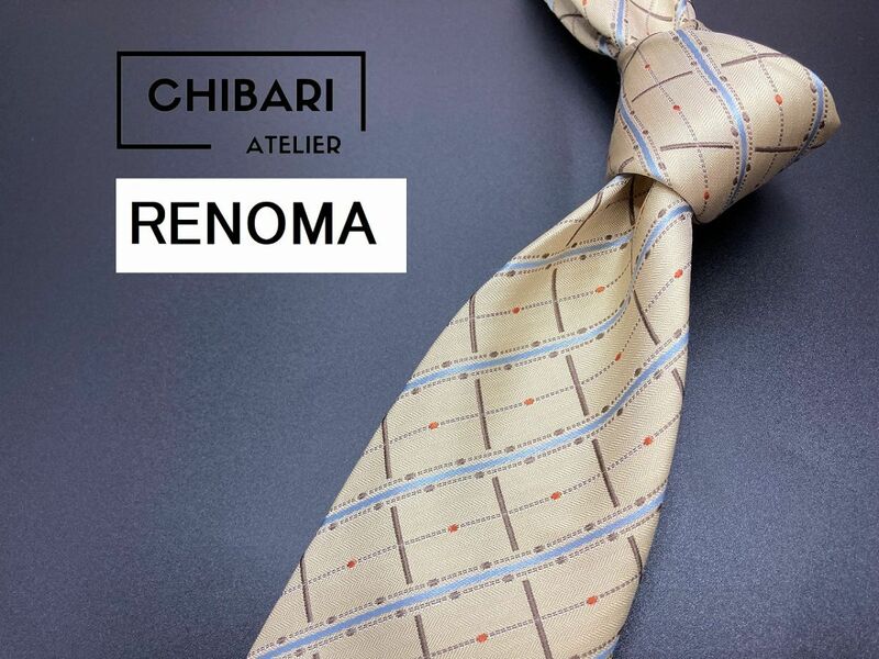 【超美品】RENOMA　レノマ　チェック柄　ネクタイ　3本以上送料無料　ベージュ　0601039