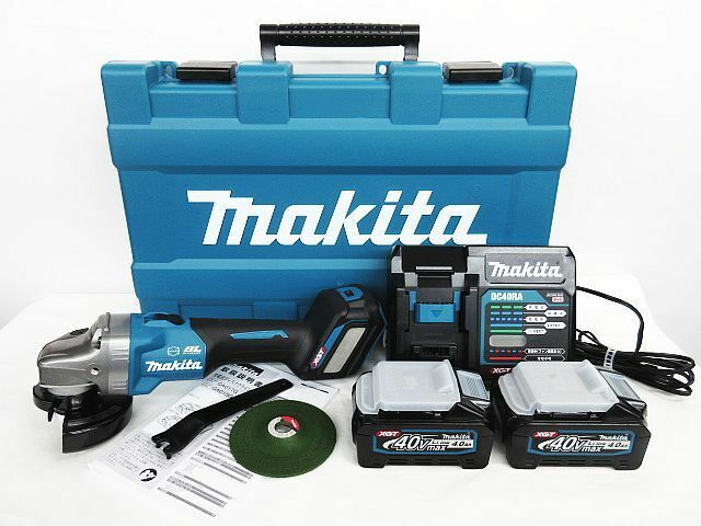 美品 動作品 makita マキタ 100mm 40Vmax 4.0Ah 充電式ディスクグラインダ GA017GRMX 純正バッテリー×2 鉄工 金属加工 切断 研磨 ★2822