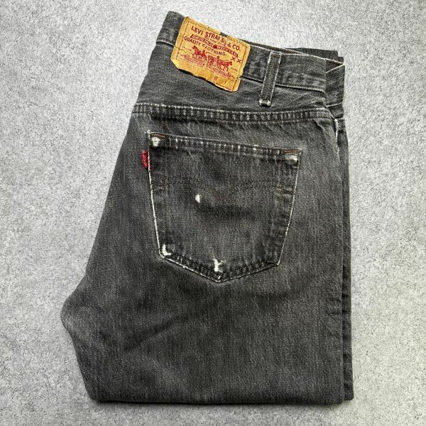 USA製 Levi's 501 先染め ブラック デニム パンツ W32×L30 黒 ボロ グランジ ジーンズ リーバイス 505 519 90s 80s ビンテージ