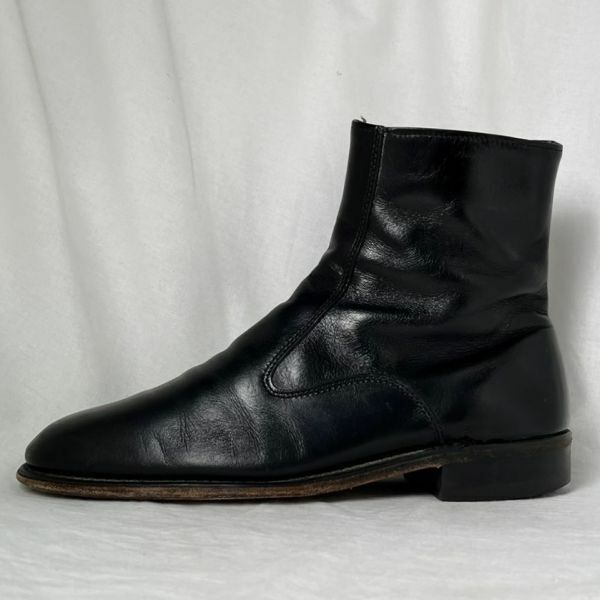 サイドジップ アンクル レザー ヒール ブーツ US8.5D 26.5cm ブラック 黒 ショート シューズ 革靴 フローシャイム 80s 90s 00s ビンテージ