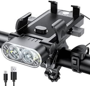 自転車 ライト 【4000mAh 大容量 】LEDヘッドライト 4つ調光モード 4in1多機能 高輝度 USB充電式 防水 防