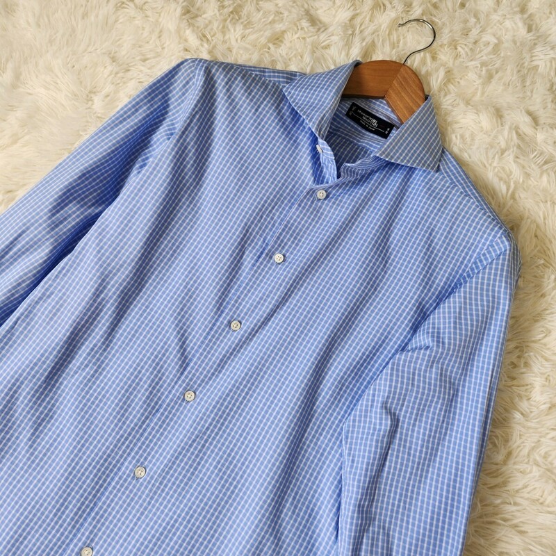 極美品 鎌倉シャツ【Marker's Shirt チェック柄 カッターシャツ L 相当】マーカーズ シャツ 長袖 ブラウス カマクラシャツ ライトブルー