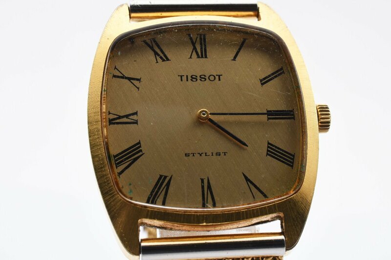 稼働品 ティソ スタイリスト スクエア ゴールド 手巻き メンズ 腕時計 TISSOT