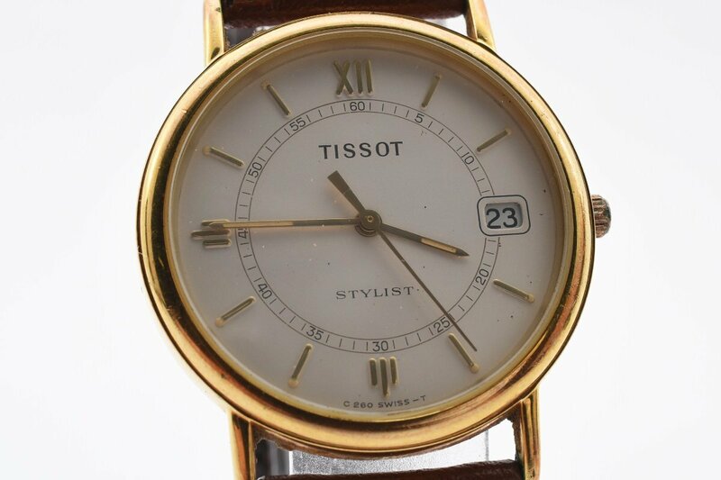 ティソ スタイリスト デイト ラウンド ゴールド クオーツ メンズ 腕時計 TISSOT