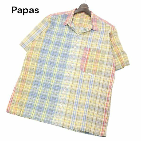 Papas パパス 春夏 ゆったり★ 半袖 マドラス チェック シャツ Sz.L　メンズ　I4T01886_5#A