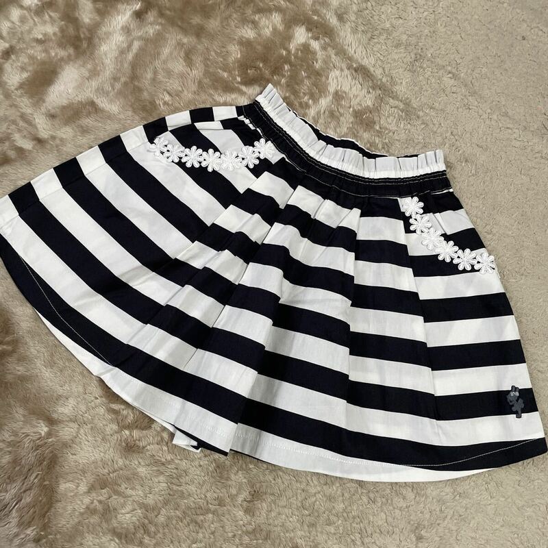 新品　ＫＰ　ショートパンツ 120 夏　薄手　黒　ストライプ　女の子　スカートっぽい　ニットプランナー ミミちゃん