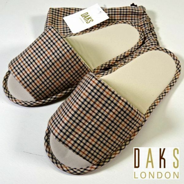 新品 DAKS LONDON ダックスロンドン 定4950円 日本製 ポーチ付 折り畳み スリッパ 26cm チェック柄