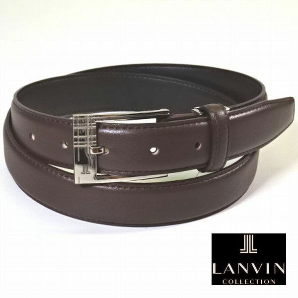 新品 LANVIN COLLECTION ランバン コレクション ロゴ 本牛革 レザー ベルト 茶 ビジネス カジュアル 男性 メンズ 紳士用