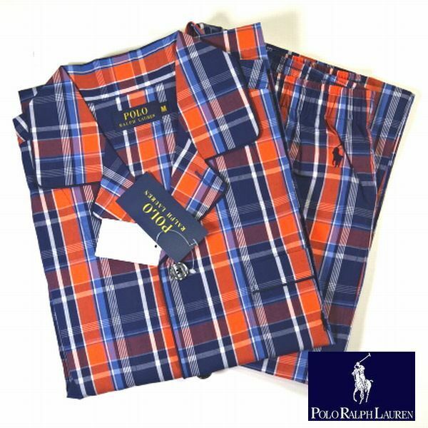 新品 POLO RALPH LAUREN ポロラルフローレン 春夏 パジャマ 長袖シャツ カットソー パンツ ホームウエア M チェック柄 メンズ 男性 紳士用