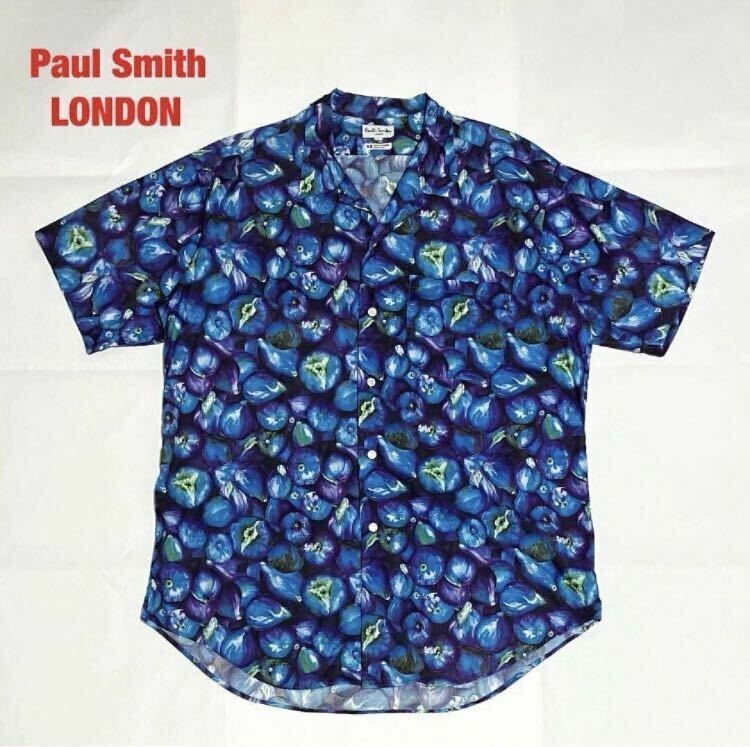 【人気】Paul Smith LONDON　ポールスミス　総柄シャツ　ブルーベリー柄　オーバーサイズ　アメリカンジャケット期　80s　90s　C-OS 301