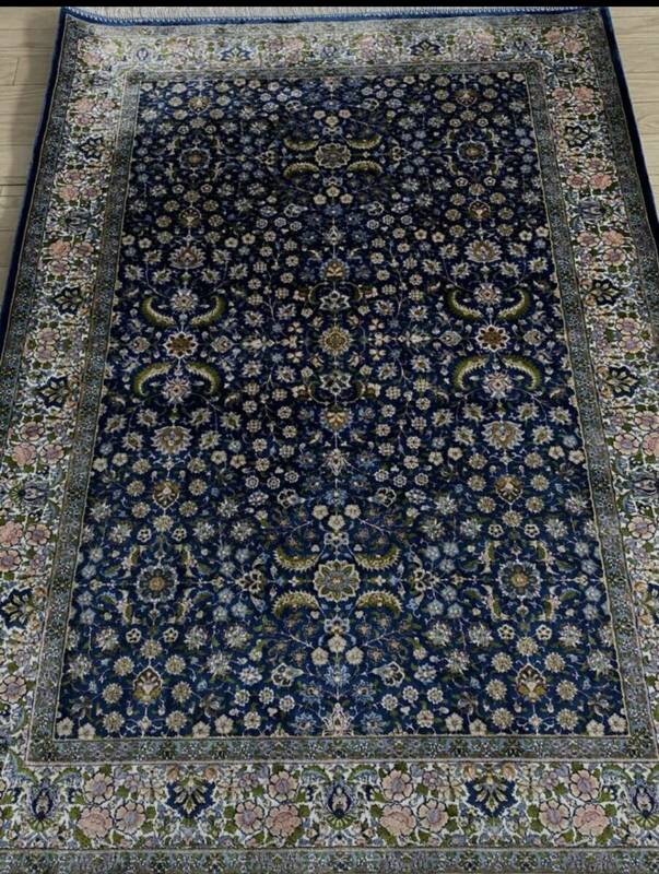 百貨店展示品　シルク100％ 最高峰225万ノット　イラン産　手織り 高級ペルシャ絨毯 101×152cm　#3