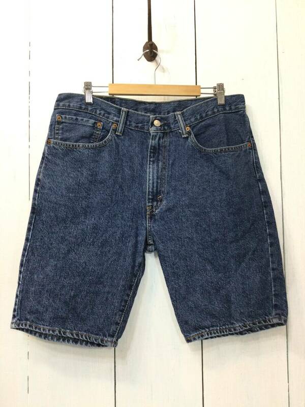 Levi’s リーバイス 505 デニム ハーフパンツ デニムショーツ 短パン 濃い青系 W34 メンズL 【良品綺麗】