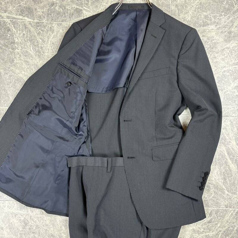 美品 BURBERRY BLACKLABEL バーバリー ノバチェック スーツ ピンストライプ シルク ブラック ビジネスカジュアル フォーマル 36サイズ