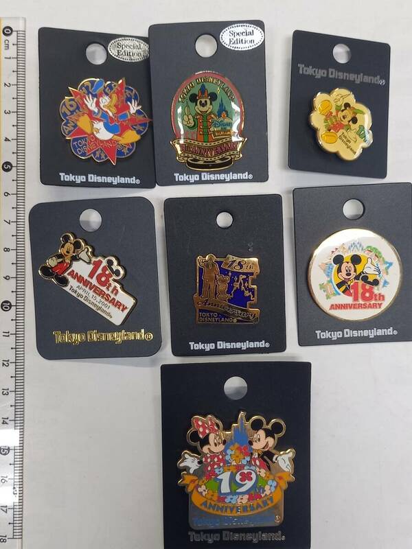 ● レア物　 Disney pin ディズニーランド　16周年〜19周年　ピン　7個セット