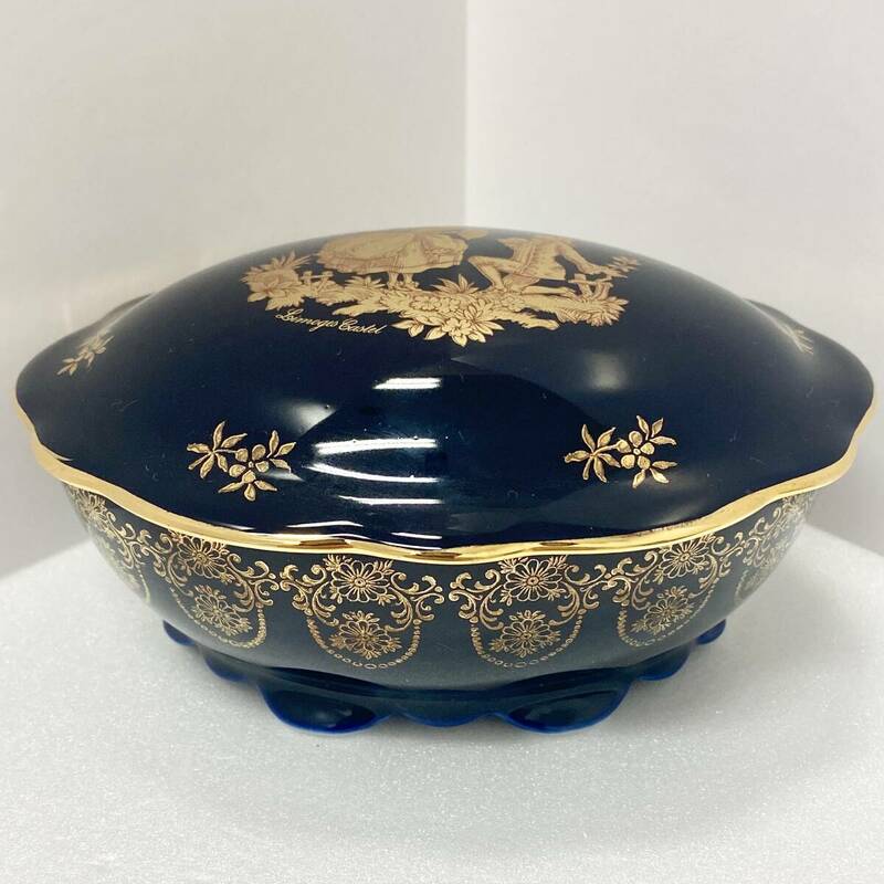 【保管品】 LIMOGES CASTEL FRANCE 小物入れ 22K GOLD リモージュキャッスル ゴールド ネイビー ジュエリーボックス マルチケース 