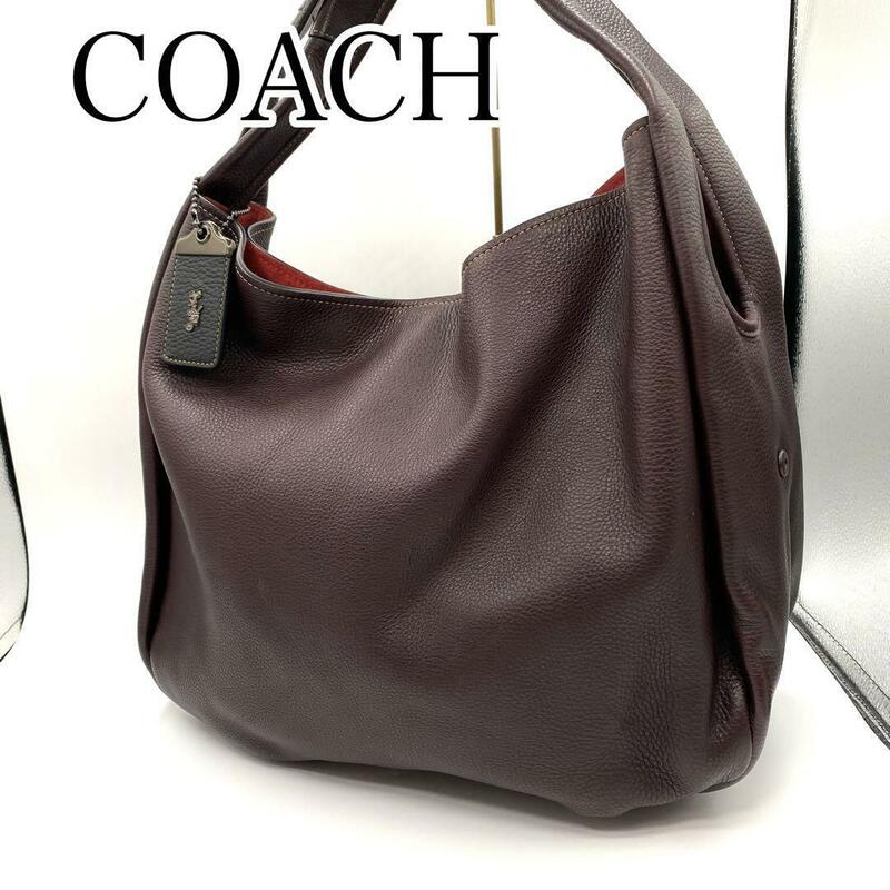 極美品　COACH コーチ　ハンドバッグ　オールレザー　パープル　チャーム付き