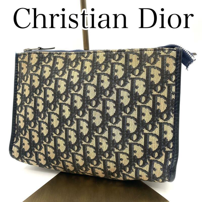 Christian Dior クリスチャンディオール　クラッチバッグ　ベージュ　トロッター　キャンバス