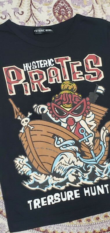 【HYSTERIC MINI】Tシャツ　半袖　黒　海賊プリント　110cm　中古　汚れなし　(ヒステリックミニ　ミニちゃんPIRATES)