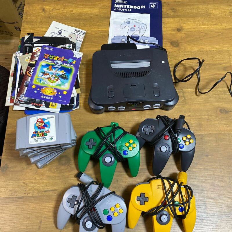 2405H12 任天堂 Nintendo 64 カセットセット コントローラー4点　通電のみ確認 カセット動作未確認 ゼルダの伝説 マリオ マリオパーティ2