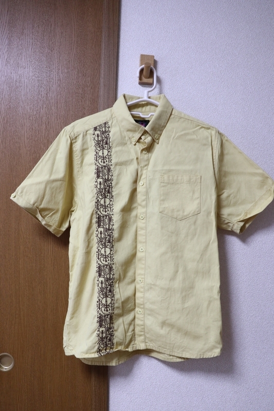 メンズファッション◆Rotar ローター ボタンダウンシャツ 半袖 音符刺繍 黄色 Mサイズ