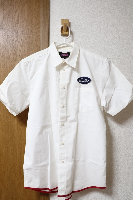 メンズファッション◆Rotar ローター 半袖シャツ ボーリングシャツ 白×赤 ロゴ刺繍 Mサイズ