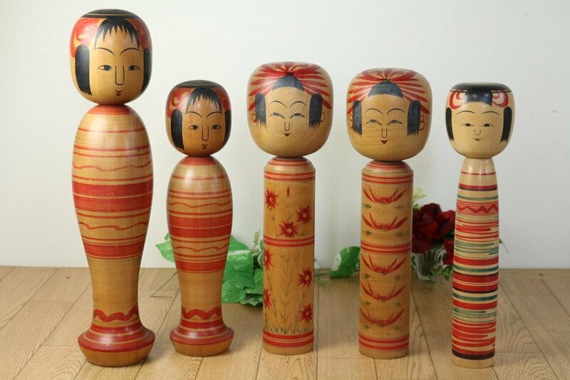 こけし５点　鉄男　庫治など　37～46cm　日本人形　伝統工芸　管Z8314