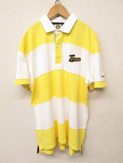 k6737：阪神タイガース 鹿の子ラガー風 半袖ポロシャツ O ボーダー柄ラガーシャツ 黄白/公式グッズ ：5