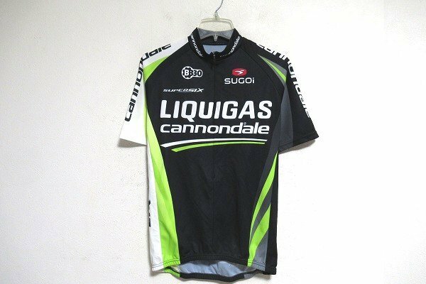 N7122:SUGOI（スゴイ）liquisas cannondale 半袖サイクルジャージ/黒×黄緑など/M/US古着:35