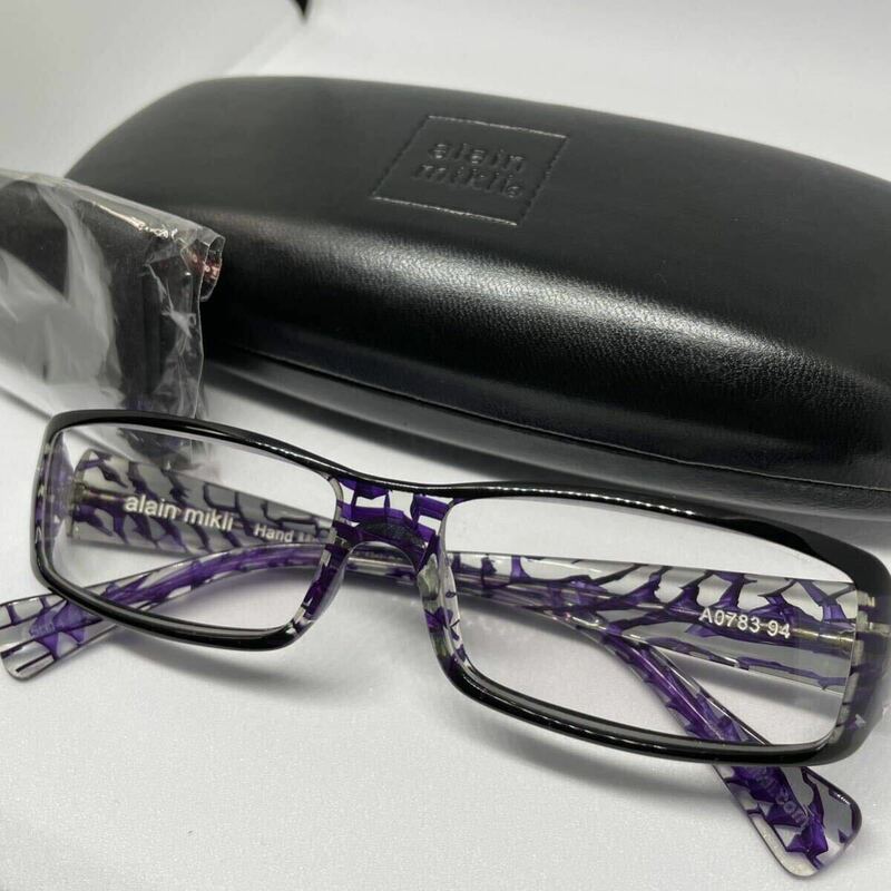アランミクリalain mikliメガネフレームA0783 94パープル正規品サングラス眼鏡クロス付クリアレンズフランス製アイウェアファッション小物