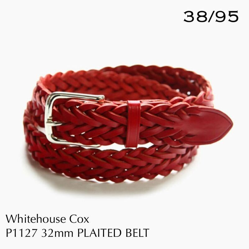 新品正規 ホワイトハウスコックス Whitehouse Cox レザー メッシュベルト 38 定2.2万 メンズ 赤 レッド 1127 32mm PLAITED BELT送料無料