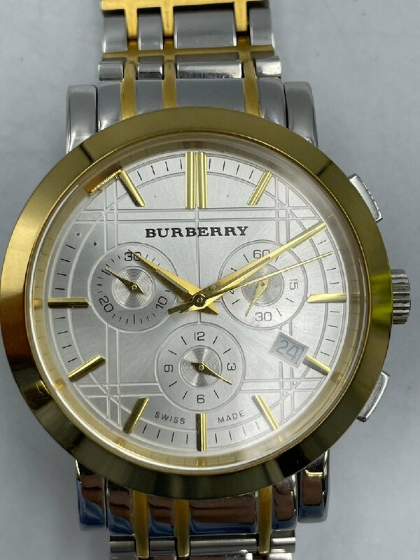 BURBERRY バーバリー QZ メンズ腕時計 クロノグラフ デイト BU1374 コンビカラー シルバー文字盤 動作保証なし m2464-7