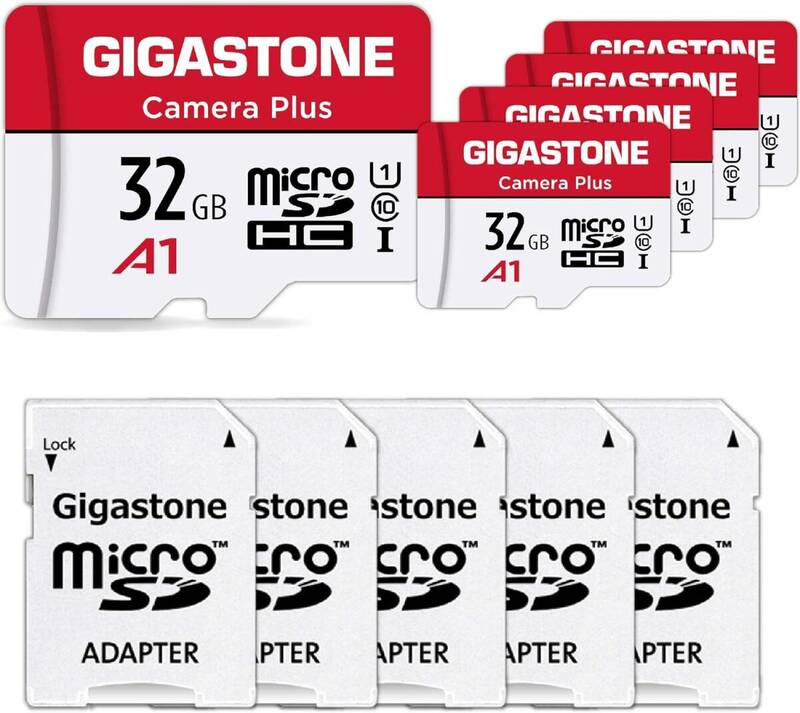 Gigastone まいくろsdカード 32GB 5個セット, microSD 32GB 5-Pack, 5 SDアダプタ付 5