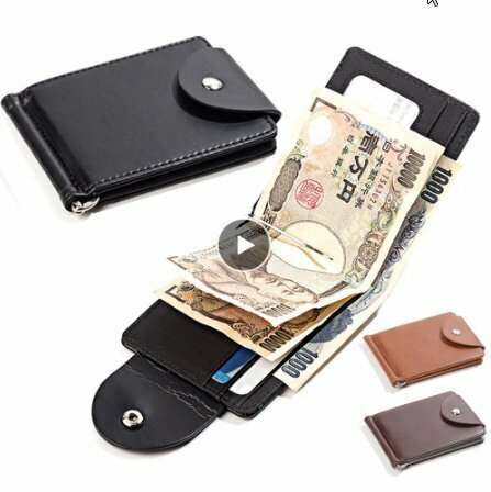 新品$レザーメンズマネークリップシンプル　多機能薄型カードクリップ　財布ポータブルファッション　黒カラーマネーホルダー A0617