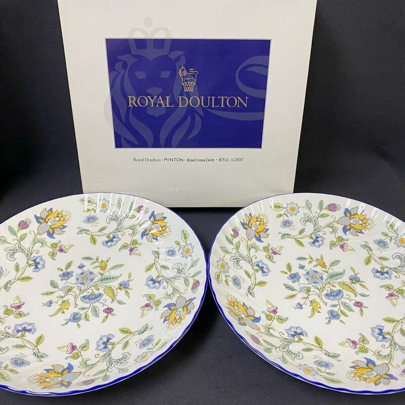 【未使用品】ミントン MINTON ハドンホール ブルー HADDON HALL BLUE サービスボウル 2枚 洋食器 プレート 皿 大皿 盛皿 パーティー皿 