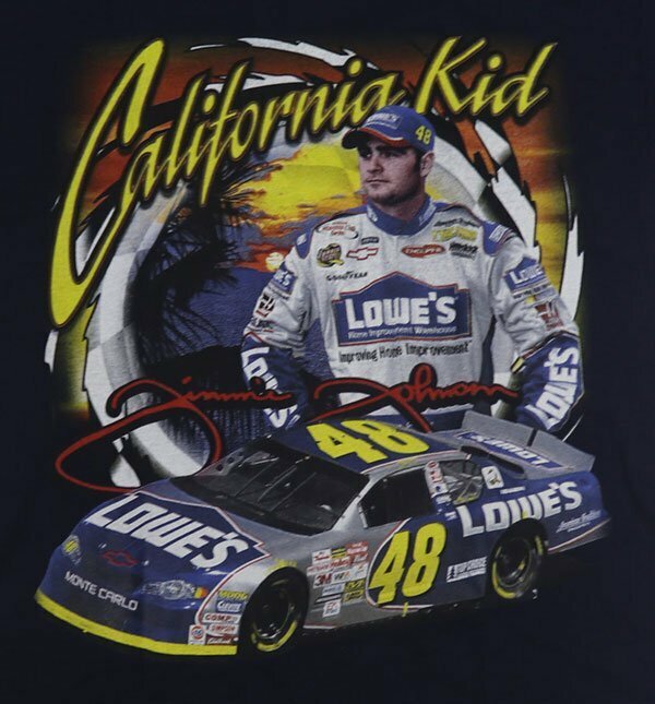 ST94ナスカーNASCARアメリカ古着レーシングTシャツM&OビッグプリントLTシャツ濃紺系Tシャツ両面プリントTシャツ＃48JIMMIE JOHNSONオールド