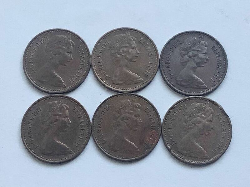 【希少品セール】イギリス エリザベス女王肖像デザイン 1/2ペニー硬貨 1971年4牧 1973年 1枚 1976年 1枚 6枚まとめて