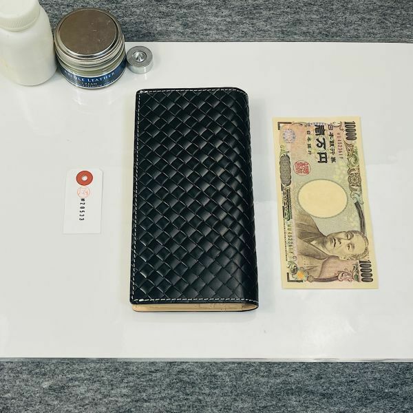 硬派な印象！クラシカルタイプ長財布 イタリアンレザー メンズ財布 牛革 ヌメ革 1円 ハンドメイド ロングウォレット YKK 革財布 ブラック