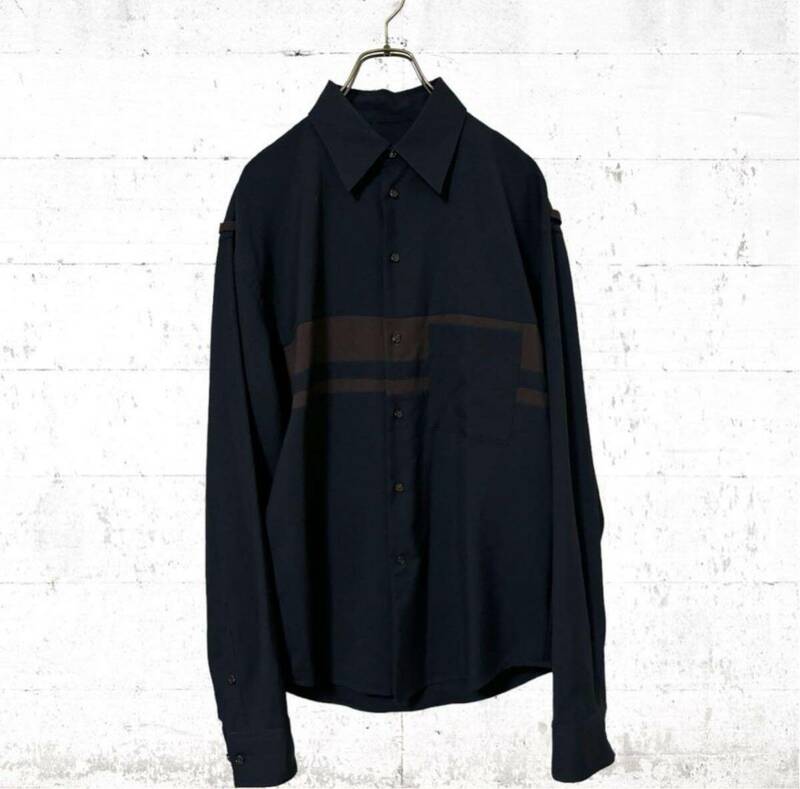 イタリア製　MARNI トロピカル ウール 長袖シャツ ジャケット　バイカラー マルニ 紺色 ネイビー 48 Lサイズ ユニクロじゃない高級マルニ
