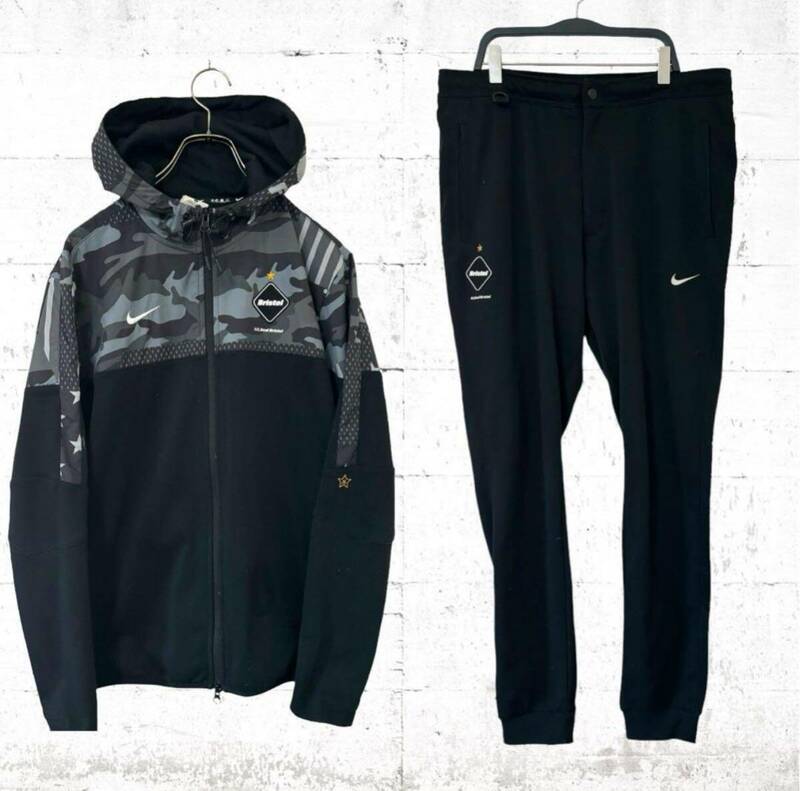 超生希少 FCRB NIKE コラボ ナイキ ブリストル トラックスーツ パンツ ジャージ セットアップ 上下 黒色 ブラック L XL 16SS bristol 刺繍