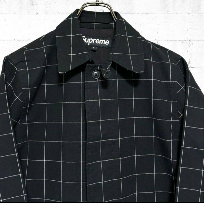 希少 supreme ウインドウペン チェック コットンツイル コート ジャケット 黒色 ブラック 2014 ステンカラー S M サイズ シュプリーム